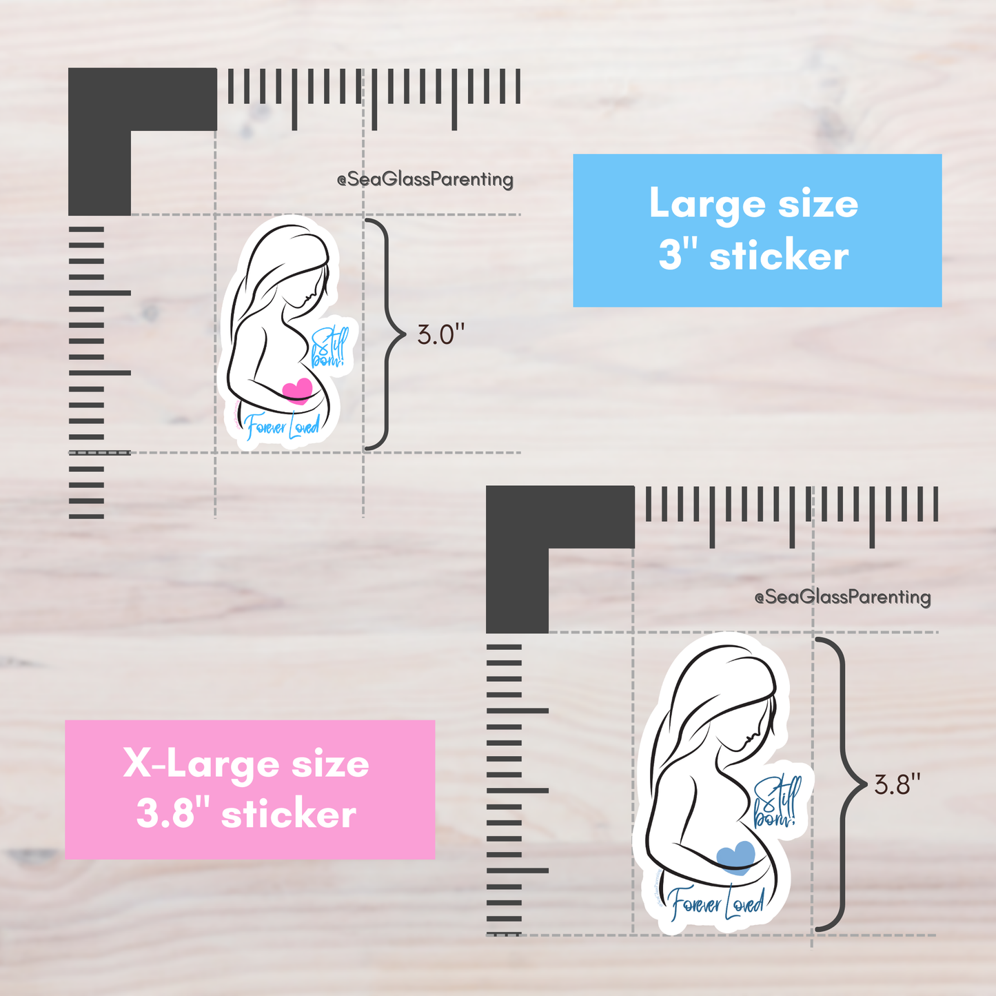 Stillborn; Forever Loved Word Art w/Mama's Pregnant Belly—Baby Loss Remembrance pink blue (vinyl sticker)