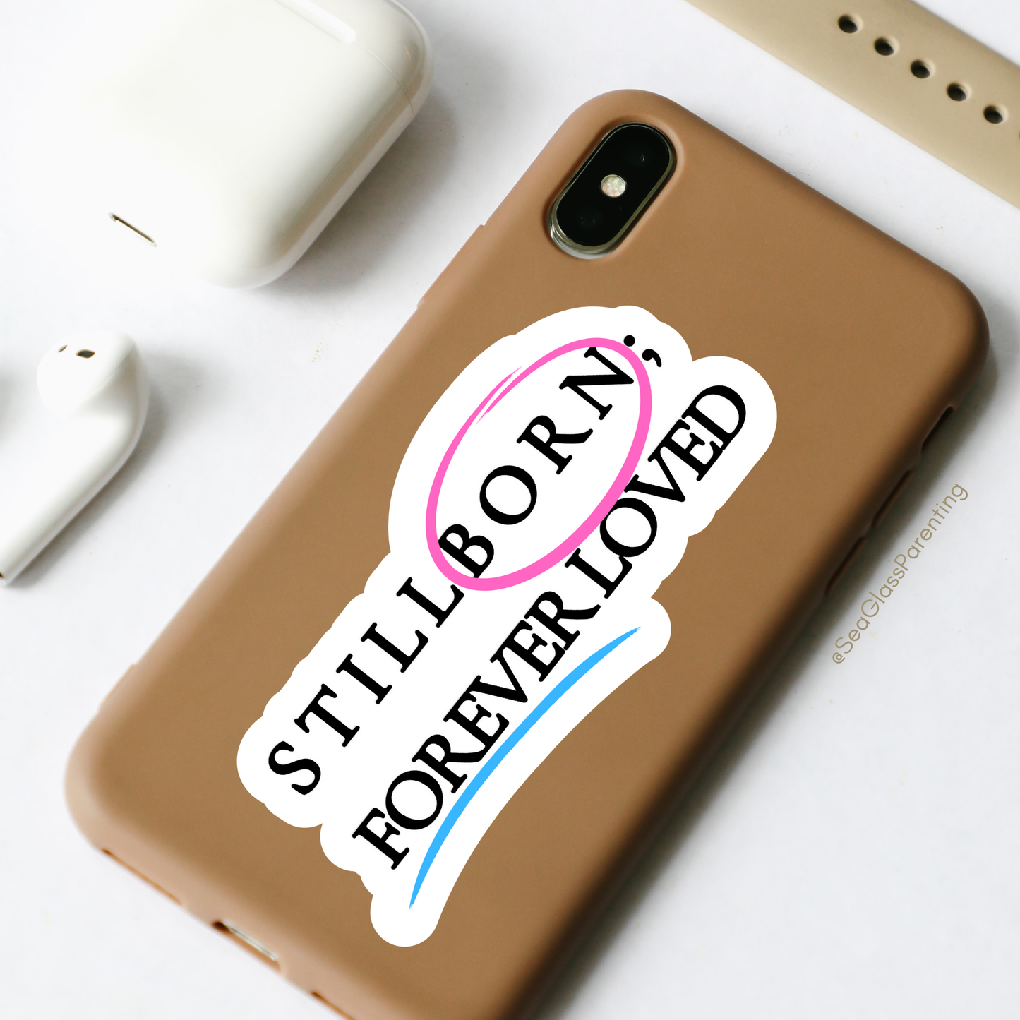 Stillborn; Forever Loved Word Art—Baby Loss Awareness & Remembrance pink blue (vinyl sticker)