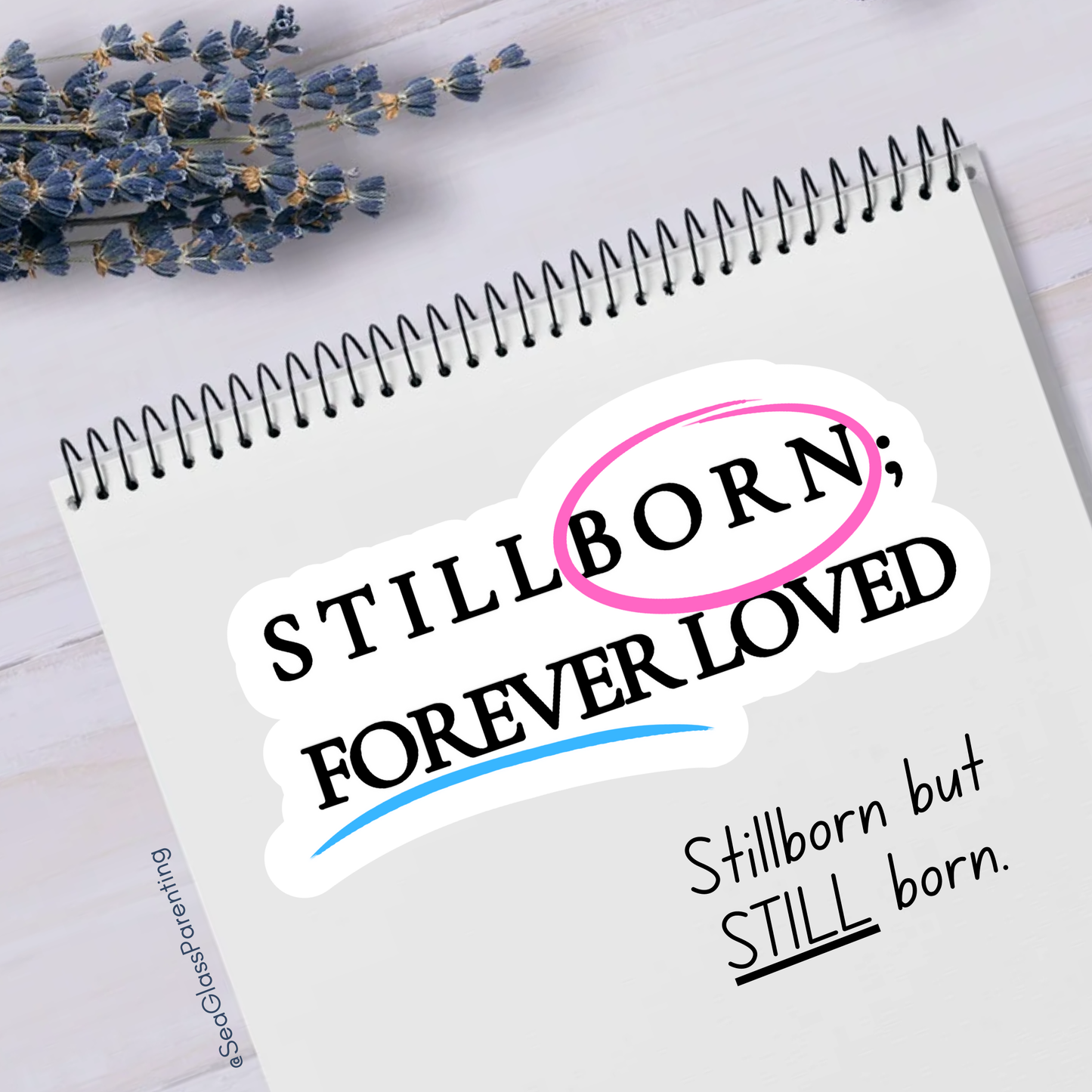 Stillborn; Forever Loved Word Art—Baby Loss Awareness & Remembrance pink blue (vinyl sticker)