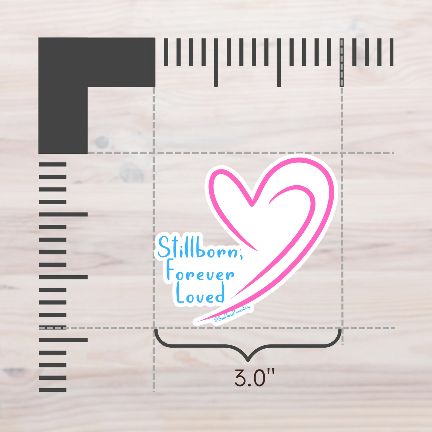 Stillborn; Forever Loved Word Art w/Slanted Pink Blue Hearts—Baby Loss Awareness & Remembrance (vinyl sticker)